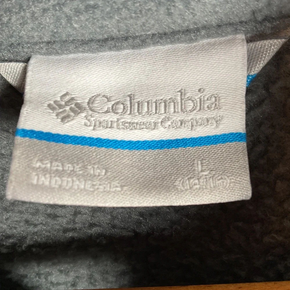Columbia Fleece Jacket Boys Large Gray Black Full Zip Ripstop Hybrid Overlay